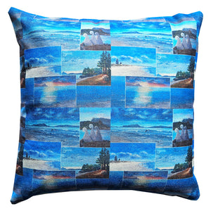 A sofa cushion with a montage of scenery from the Bream Bay area A sofa cushion with a montage of scenery from the Bream Bay area
