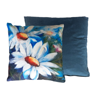 Daisy art pint cushion and teal plain cushion duo. Daisy art pint cushion and teal plain cushion duo.
