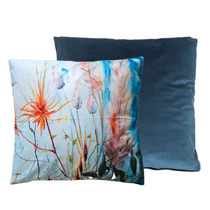 Dune grasses printed cushion and teal plain cushion duo Dune grasses printed cushion and teal plain cushion duo