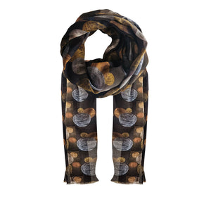 A copper and silver circle abstract cotton Scarf design. Beautiful earth colours. A copper and silver circle abstract cotton Scarf design. Beautiful earth colours.