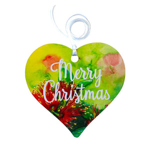A wooden Merry Christmas Pohutukawa Heart keepsake gift tag A wooden Merry Christmas Pohutukawa Heart keepsake gift tag
