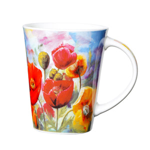 Mug with a Poppy floral design on a white background Mug with a Poppy floral design on a white background