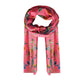 A pink cotton scarf with a Aussie wildflower design repeated throughout the  scarf length. 