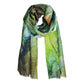 A cotton scarf with a green floral design artwork taken from an original Christins Maassen Art Painting.