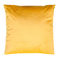 A bright gold velvet cushion with a plain design.