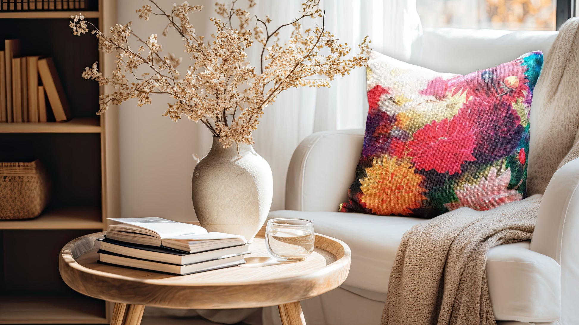 Printed on a stylish linen look fabric, this cushion captures the vibrant beauty of dahlias, adding a fresh and artistic touch to any space.