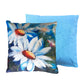 Daisy print art cushion and light blue cushion duo