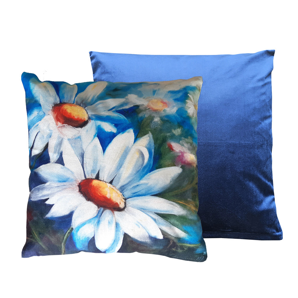 Daisy Cushion and Navy blue plain cushion duo