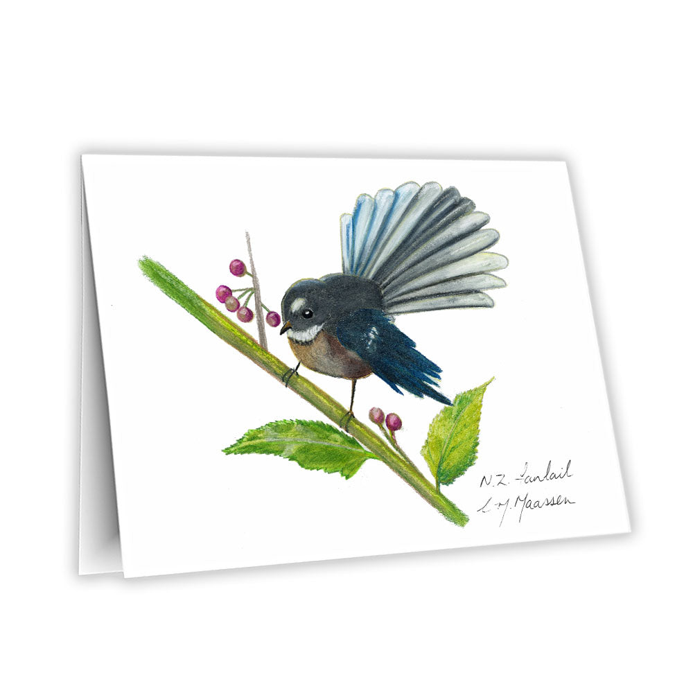 Featuring a detailed print of my original New Zealand Fantail painting, this greeting card captures the charm of one of Aotearoa’s most beloved native birds.