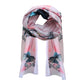 A pink cotton Scarf with a fantail bird design. 