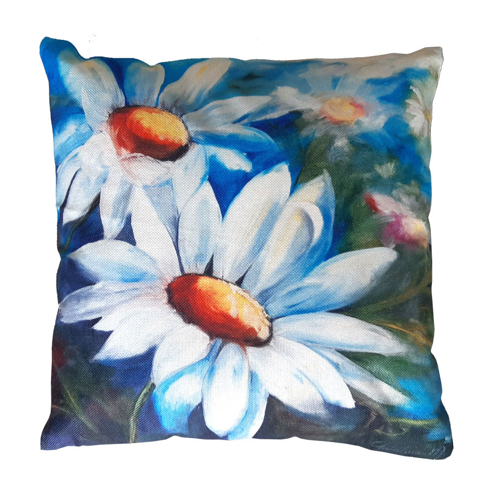 Printed on a stylish linen-look fabric, this cushion captures the cheerful charm of daisies while adding a fresh, natural touch to any setting.