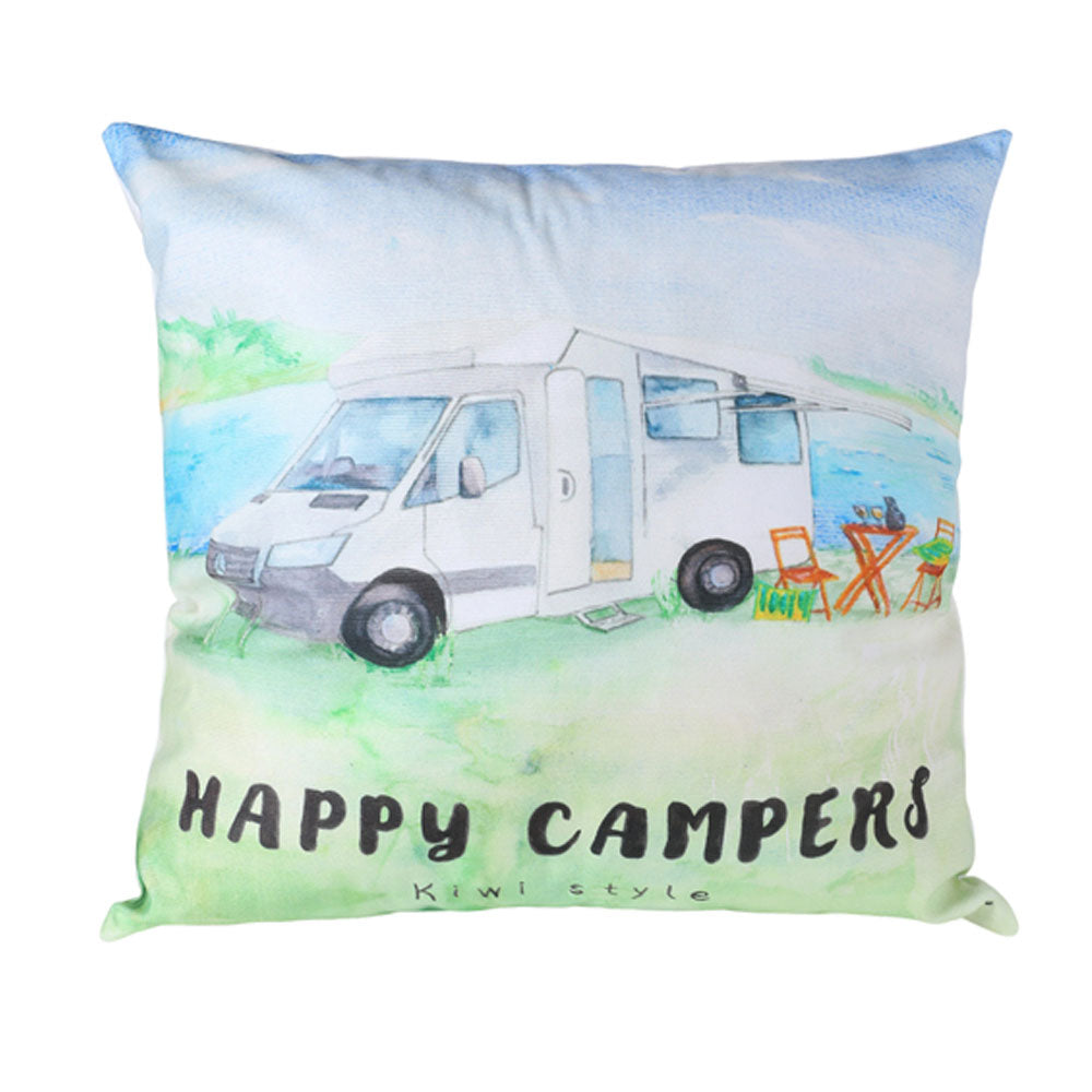 Happy Camper Modern Velvet Cushion (Single Sided)