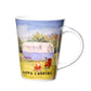 Mug with a scenic design of a caravan and campfire, featuring the text 'Happy Campers'.