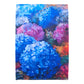 A beautiful cotton tea towel with a floral Hydrangea print. shades of blue and purple colours.