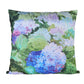 Decorative pillow with hydrangea flower pattern on a white background