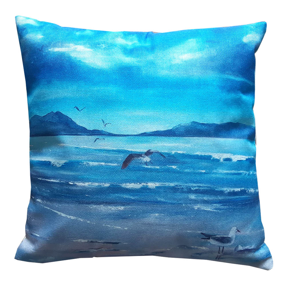 Printed on a stylish linen look fabric, this cushion captures the essence of coastal beauty, making it a perfect addition to any space.
