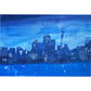 Blue scarf with Auckland  night skyline sketch, A cotton scarf with a inky night Auckland Skyline design. The white and blues come together to give this scarf a striking design.