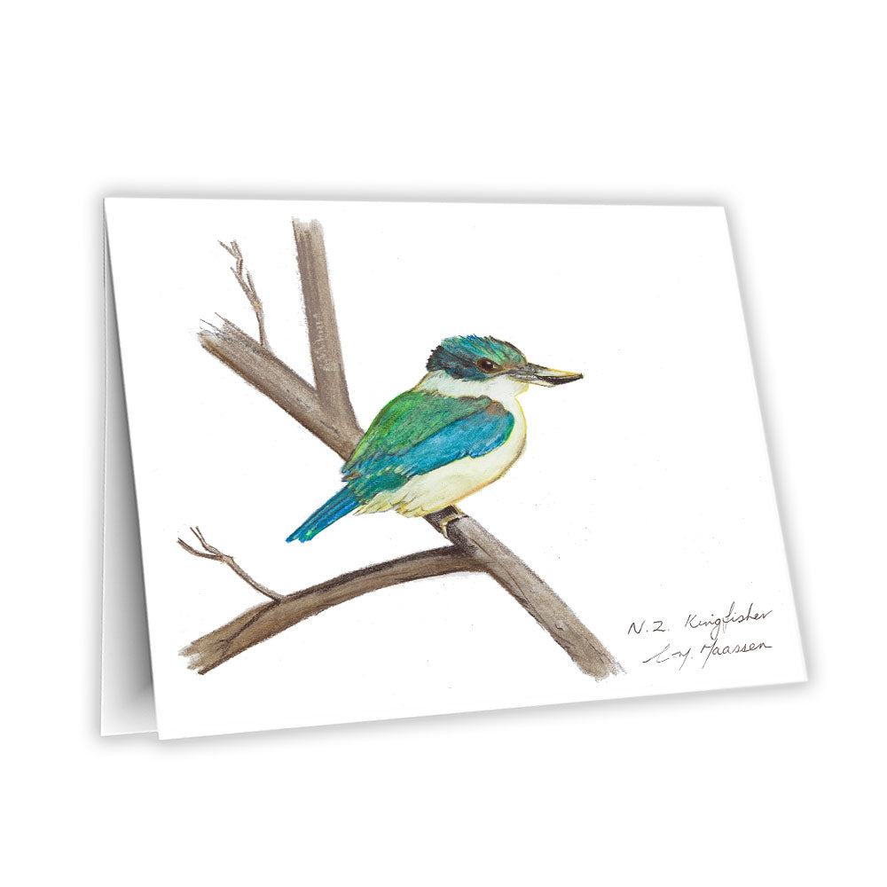 Featuring a detailed print of my original New Zealand Kingfisher painting, this greeting card captures the charm of one of Aotearoa’s most beloved native birds