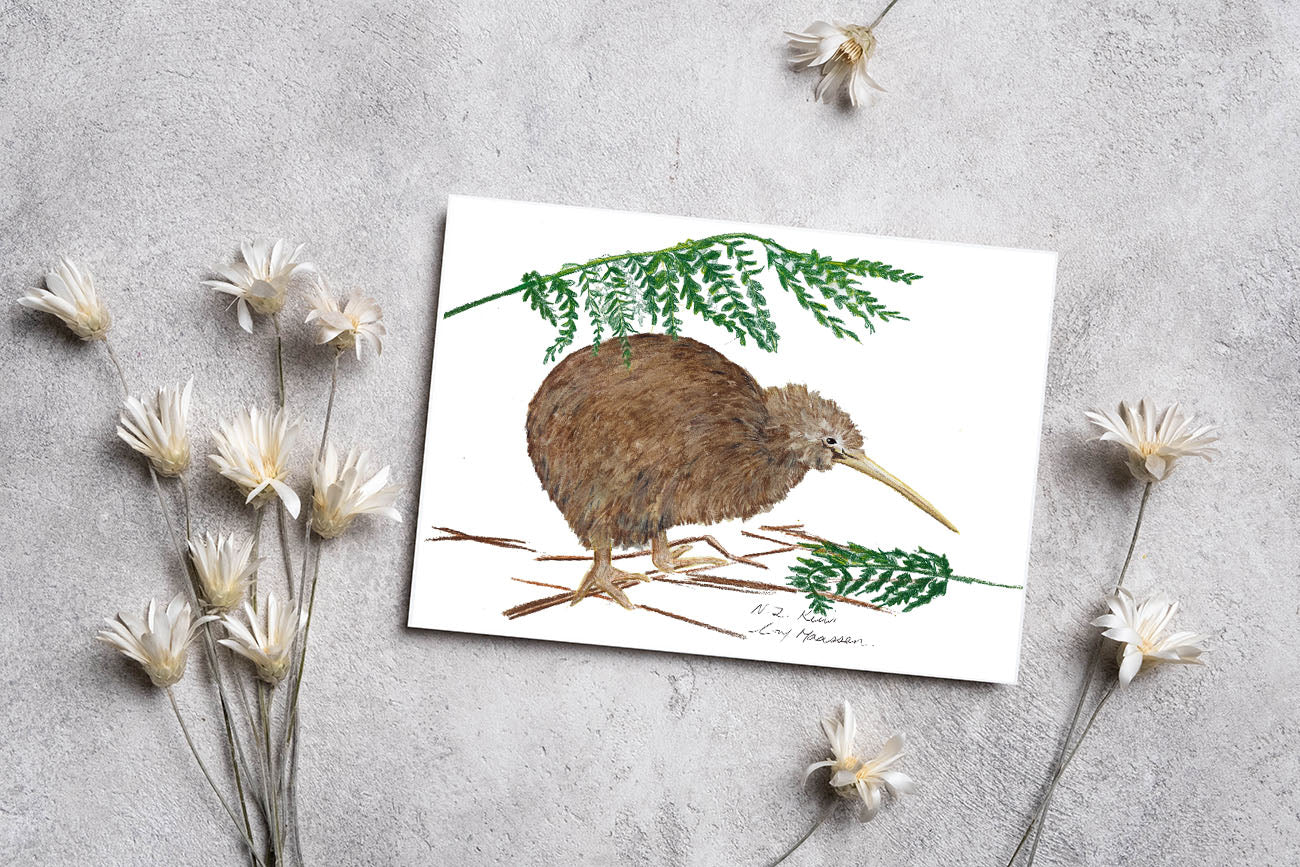 Featuring a detailed print of my original New Zealand Kiwi drawing, this greeting card captures the charm of one of Aotearoa’s most beloved native birds.