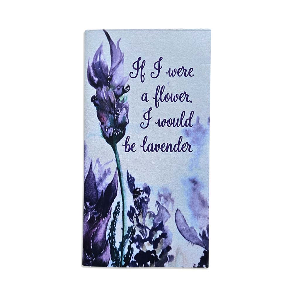 A pocket sized notebook featuring a Lavender floral design.