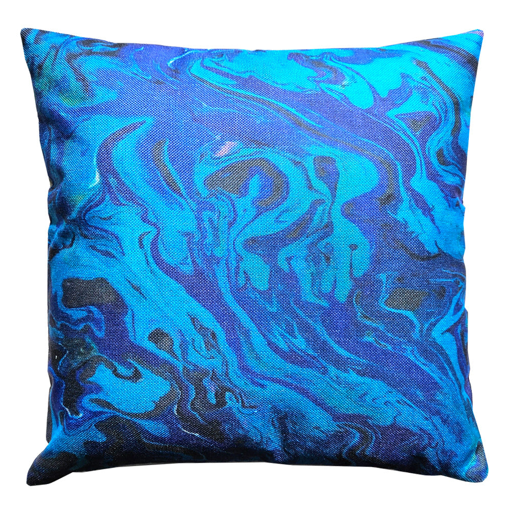 Paua print linen cushion with an abstract paua design. 