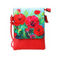 Handbag with red floral design on a white background