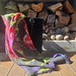 Cotton scarf with red roses printed, a darker colour pallet with red and greens.