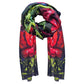 Cotton scarf with red roses printed, a darker colour pallet with red and greens.