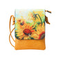 Yellow sunflower-patterned crossbody bag on a white background