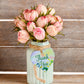 A wooden heart gift tag with a floral design taken from original artworks and the words thank you written across the front.