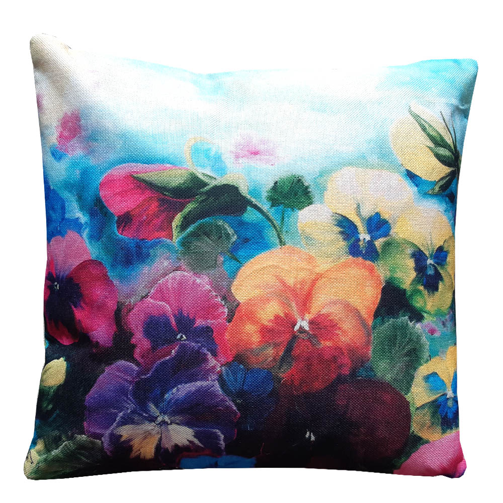  Printed on a stylish linen look fabric, the delicate yet vibrant pansy design brings warmth and elegance to any space.